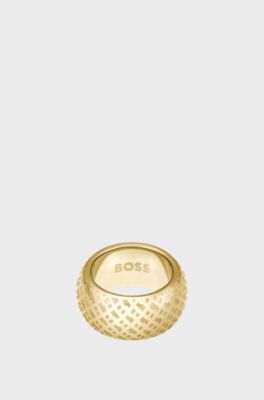 Engraved-monogram ring, Gold tone