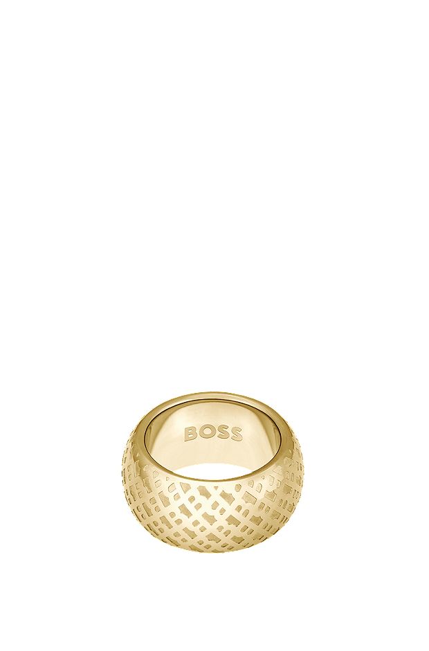Goudkleurige ring met gegraveerde monogrammen, goud