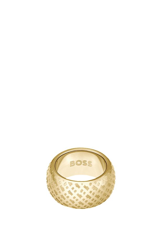 Goudkleurige ring met gegraveerde monogrammen, goud