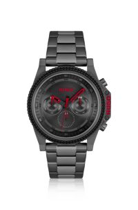 HUGO - Uhr mit Gliederarmband, schwarzem Zifferblatt und 