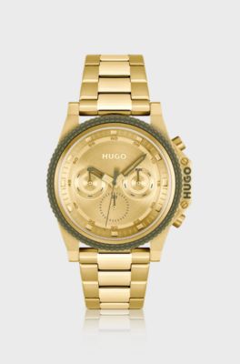 Uhr mit Gliederarmband und goldfarbenem Zifferblatt, Gold