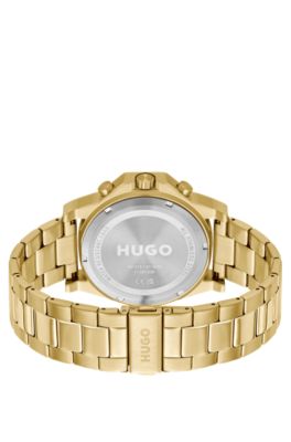 Reloj con pulsera de eslabones y esfera dorada, Oro