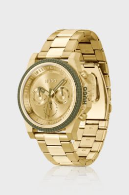 Uhr mit Gliederarmband und goldfarbenem Zifferblatt, Gold