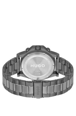 リンクブレスレット ウォッチ ブルーダイヤル＆デニムベゼル, グレー