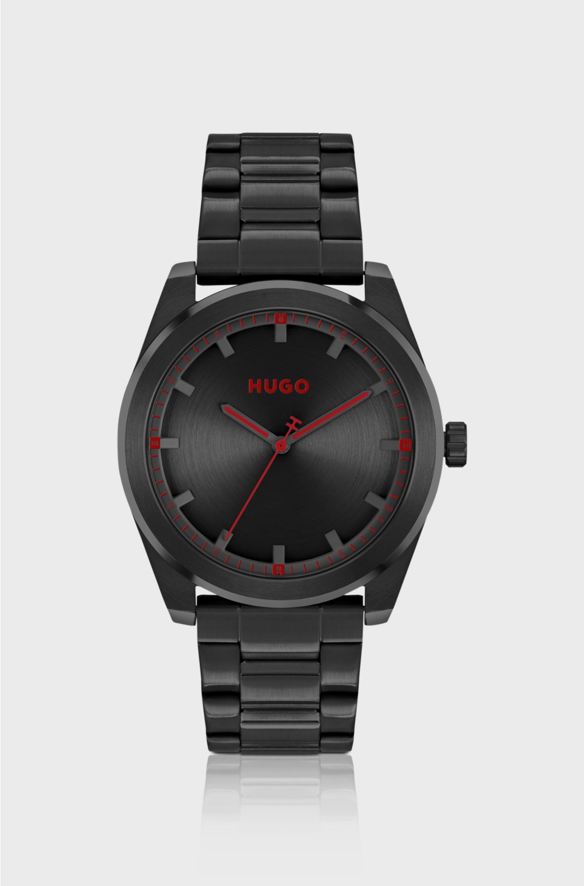HUGO - Link-bracelet watch with brushed black dial