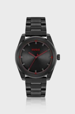 Link-bracelet watch with brushed black dial, Black