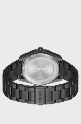 Link-bracelet watch with brushed black dial, Black