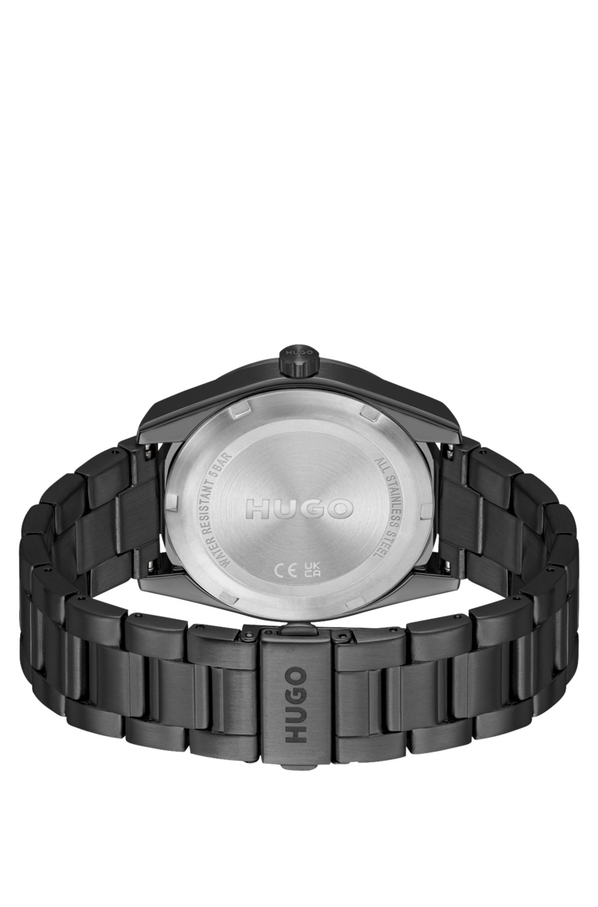 Link-bracelet watch with brushed black dial, Black