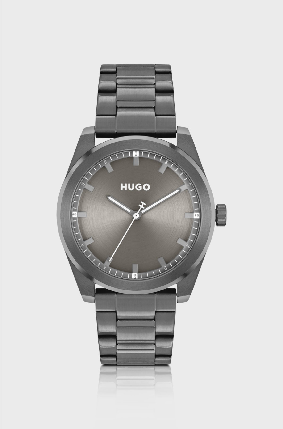 Link-bracelet watch with brushed grey dial, Grey