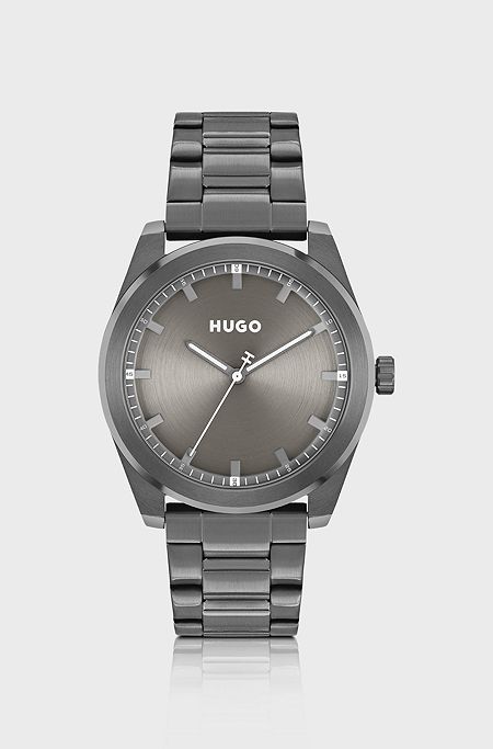 Link-bracelet watch with brushed grey dial, Grey