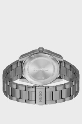 Link-bracelet watch with brushed grey dial, Grey
