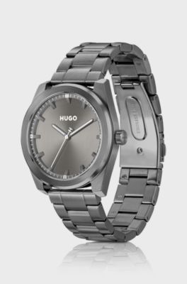 Link-bracelet watch with brushed grey dial, Grey
