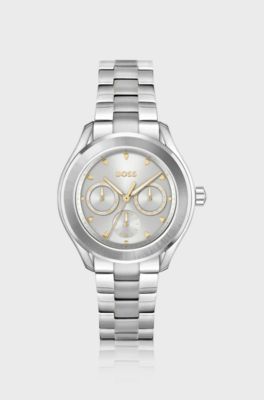 Link-bracelet watch with grey dial, Silver