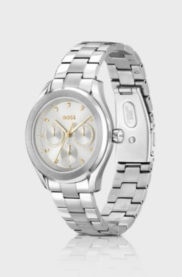 Link-bracelet watch with grey dial, Silver
