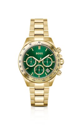 Montre avec cadran vert, bracelet à maillons et sous-cadrans