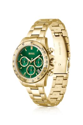 リンクブレスレット マルチアイウォッチ グリーンダイヤル, ゴールド