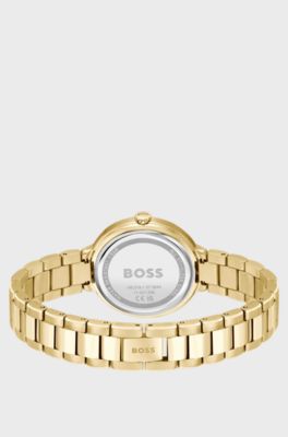 Sena Link-bracelet watch with silver-white crystal-embellished dial, Gold