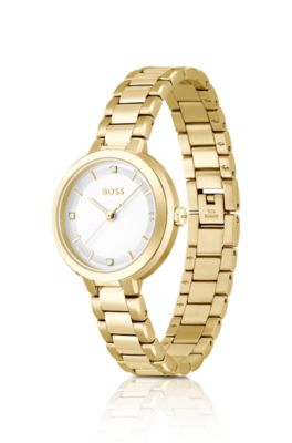Sena Link-bracelet watch with silver-white crystal-embellished dial, Gold