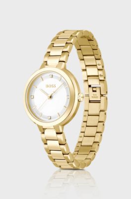 Sena Link-bracelet watch with silver-white crystal-embellished dial, Gold