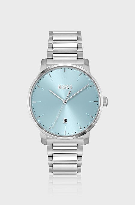 H-link-bracelet watch with light-blue dial, Silver