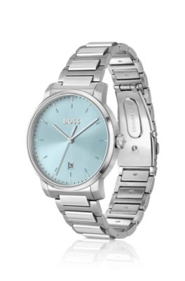 H-link-bracelet watch with light-blue dial, Silver