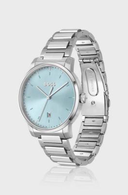 H-link-bracelet watch with light-blue dial, Silver