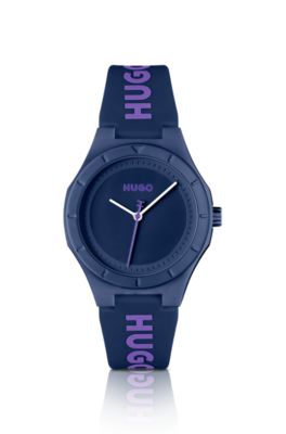 Branded-silicone-strap watch with aubergine dial, Blue