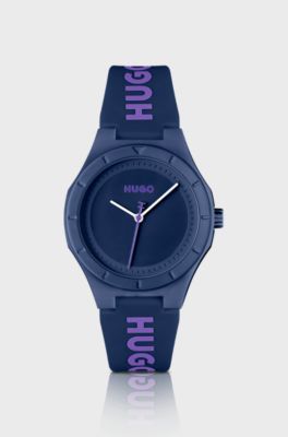 Branded-silicone-strap watch with aubergine dial, Blue