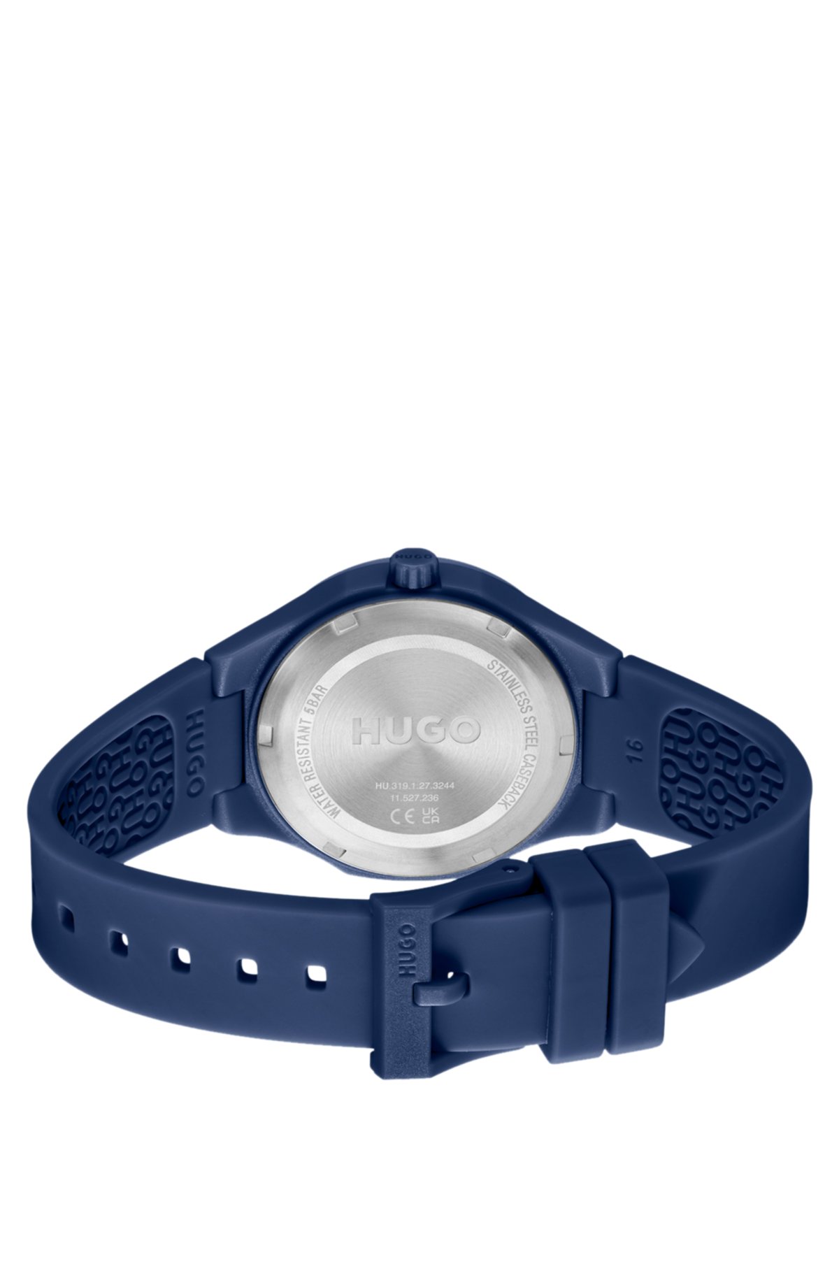 Branded-silicone-strap watch with aubergine dial, Blue