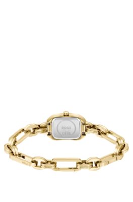 Chain-bracelet watch with black dial, Gold