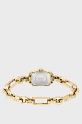 Uhr mit schwarzem Zifferblatt und Gliederarmband, Gold