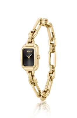 Chain-bracelet watch with black dial, Gold