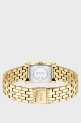 Montre avec cadran dor&eacute; et bracelet &agrave; maillons, Or