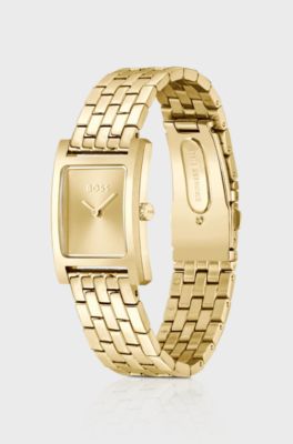 Montre avec cadran dor&eacute; et bracelet &agrave; maillons, Or
