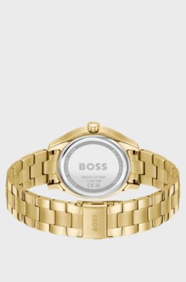Link-bracelet watch with brushed green dial, Gold