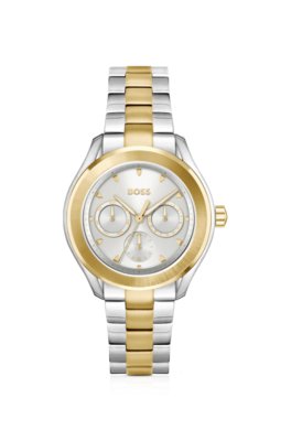 Montre en acier doré et argenté avec bracelet à maillons