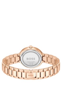 Link-bracelet watch with crystal-studded monogram dial, Gold
