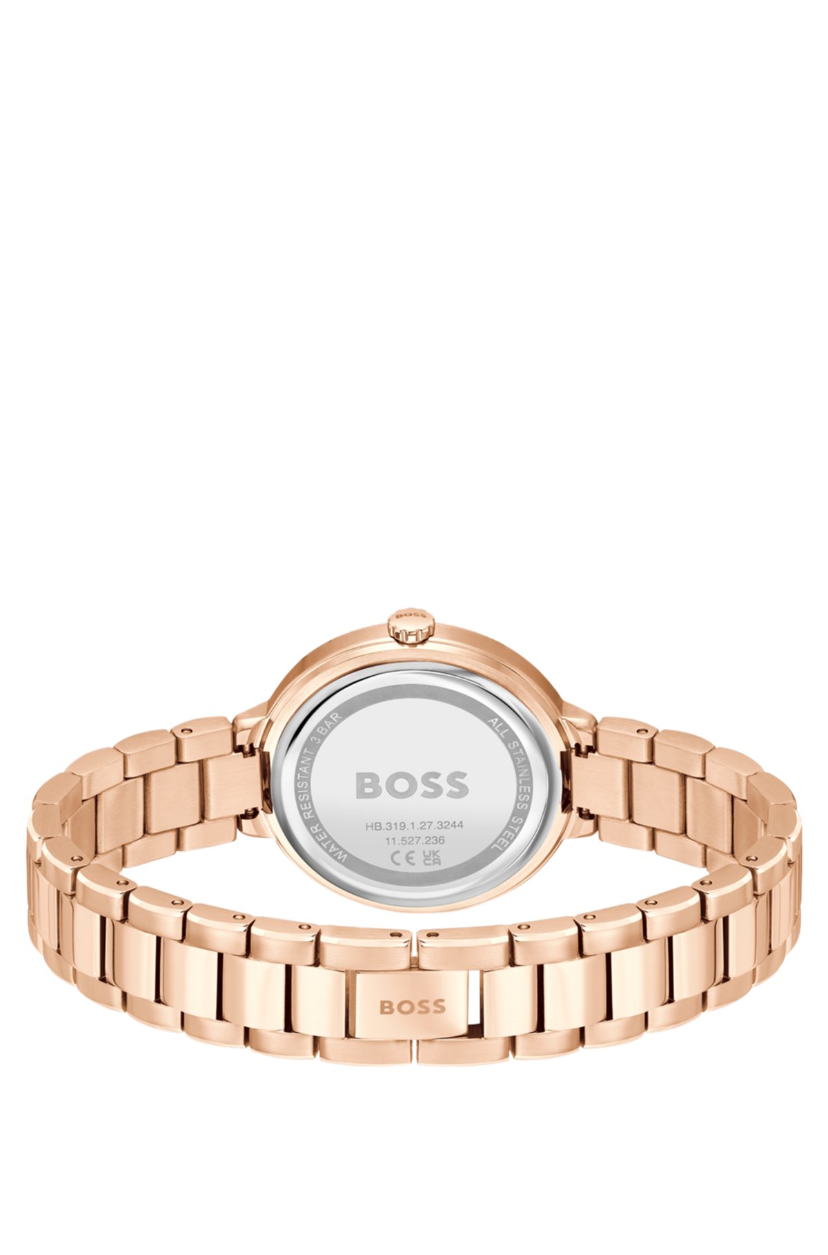 Link-bracelet watch with crystal-studded monogram dial, Gold