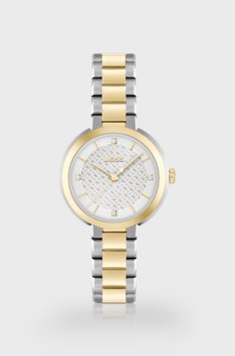 Link-bracelet watch with silver-white monogram dial, Silver