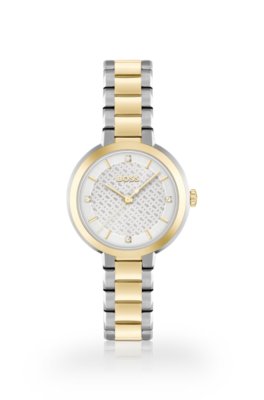 Montre avec bracelet en maillons et cadran monogramme blanc argenté
