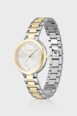 Link-bracelet watch with silver-white monogram dial, Silver