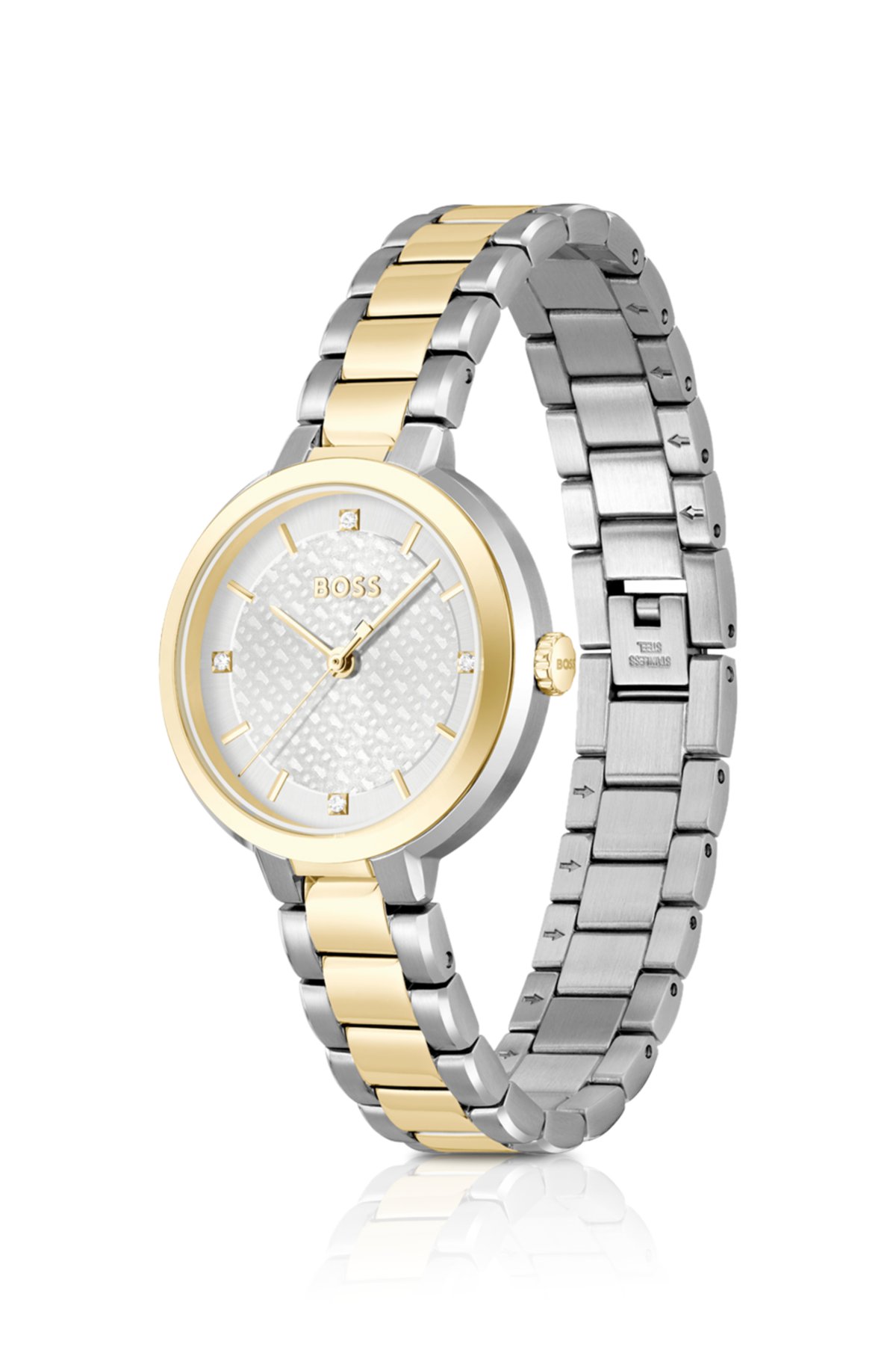 Link-bracelet watch with silver-white monogram dial, Silver