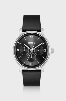 Contender Black-dial watch with black leather strap, Black