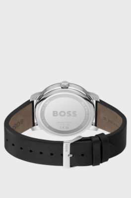 Contender Black-dial watch with black leather strap, Black