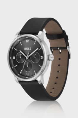 Contender Black-dial watch with black leather strap, Black