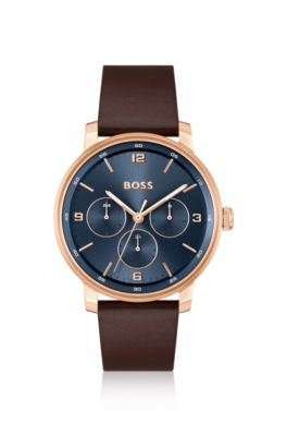 BOSS Blue dial watch with brown leather strap