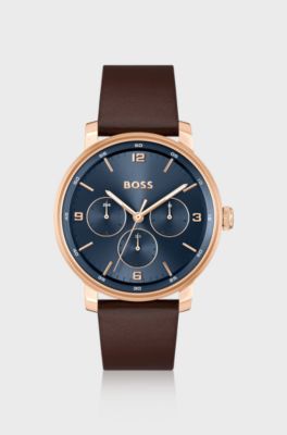 Contender Blue-dial watch with brown leather strap, Brown
