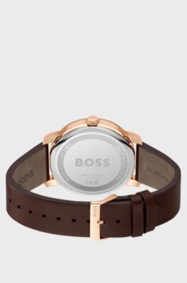 Contender Blue-dial watch with brown leather strap, Brown