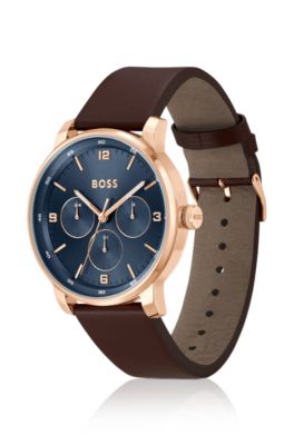 Contender Blue-dial watch with brown leather strap, Brown