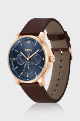Contender Blue-dial watch with brown leather strap, Brown